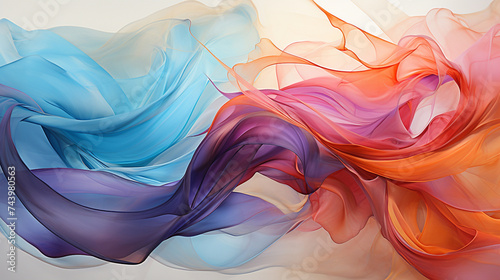 Abstract background with beautiful asymmetrical irregular original clean waves and silk or cloth like textures. Pastel warm colors, flowing fluid and airy feeling. photo