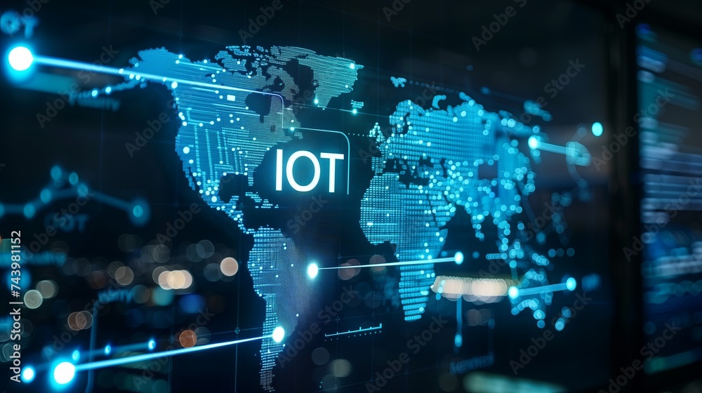 IOT, Internet of things concept, Global Connection Line, line and dot connected on world map background IOT, Internet of things concept, Global Connection Line, line and dot connected on world map background