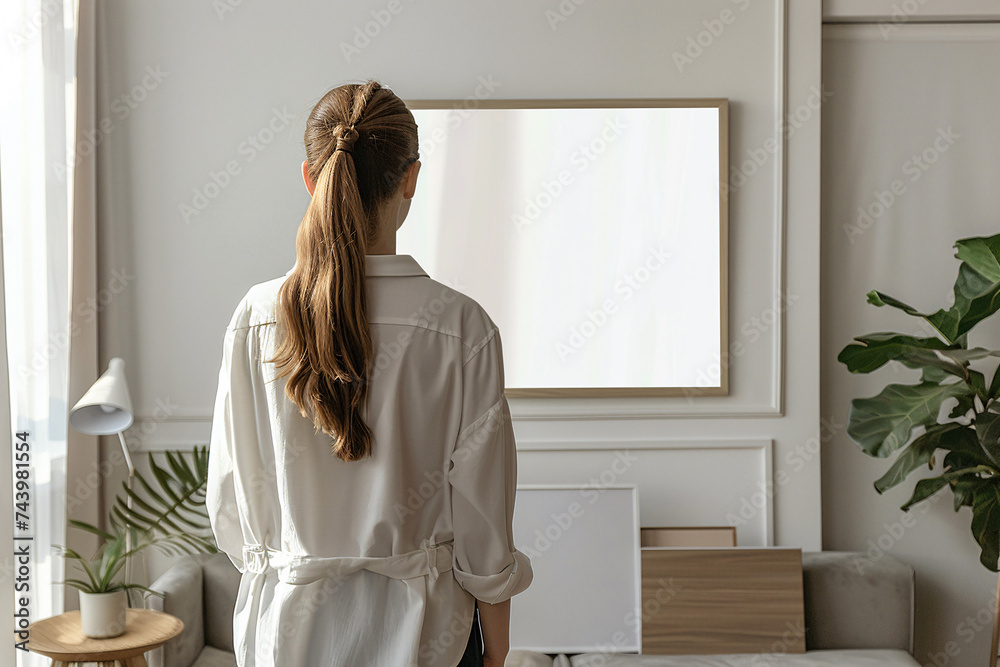 person standing next of mockup frame, frames on the wall, mockup frame, empty frame mock up person standing next of mockup frame, frames on the wall, mockup frame, empty frame mock up