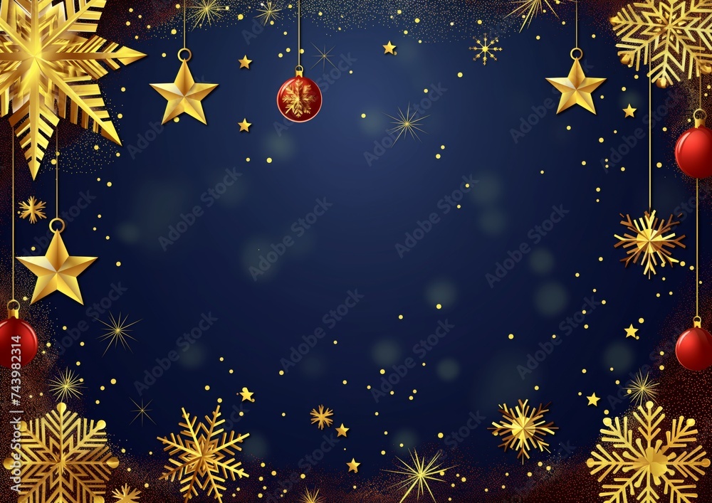 Christmas purple background with golden stars and snowflakes, bokeh confetti like style, in the style of red, large canvas paintings, the stars art group pure color, copy space.