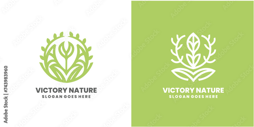 Set of natural and organic victory nature logo in modern design. Natural logo for branding, 