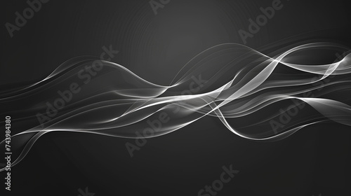 White fabric textile on wind. cloth fluttering, Elegant black and white background with waves. Smooth gradient, glow, neon. Banner design