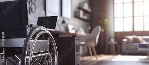 Business woman in wheelchair with calendar scheduling appointments on laptop computer in home office. with copy space image. Place for adding text or design