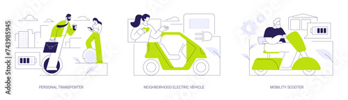 Personal electric transport abstract concept vector illustrations.
