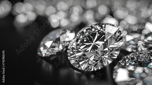 Shimmering diamonds on a dark background with light reflections