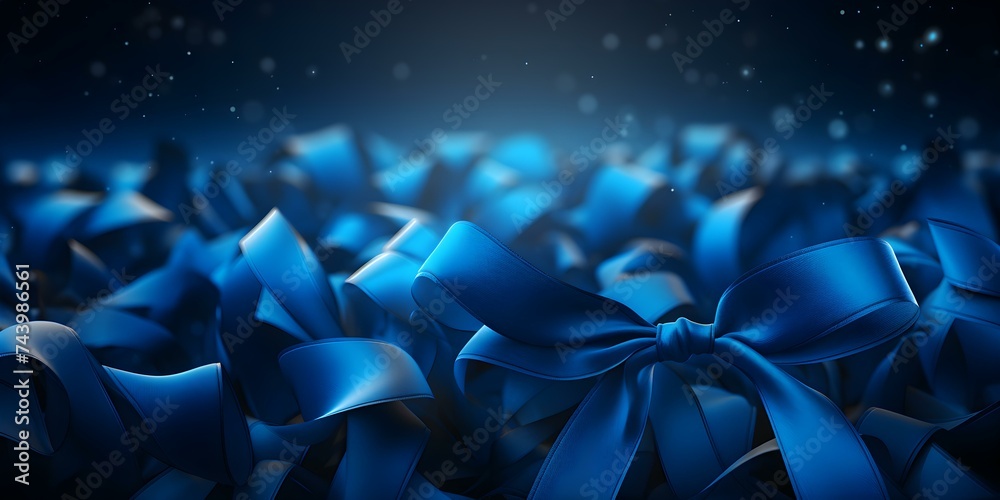 Dark blue background with blue ribbons representing various awareness ...