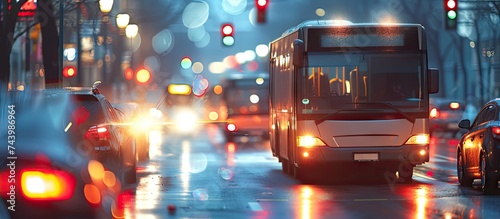 Bus moving on the road in c...