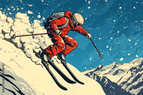 Man Skiing Down Snowy Slope