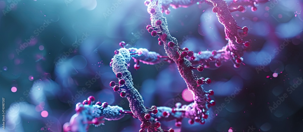 3D Illustration Helix DNA molecule with modified genes Correcting mutation by genetic engineering Concept Molecular genetics. with copy space image. Place for adding text or design