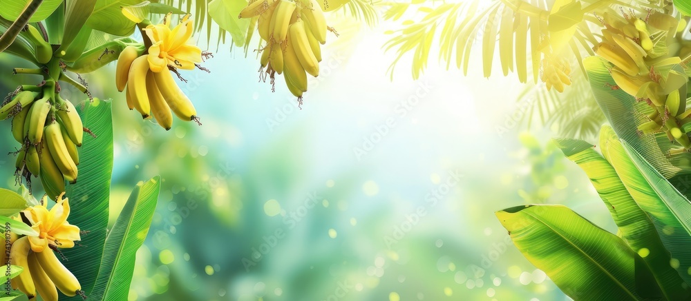 banana or banana plant banana tree or Banana seed on the farm. with copy space image. Place for adding text or design - obrazy, fototapety, plakaty 