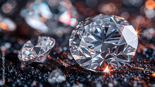 Shimmering diamonds on a dark background with light reflections