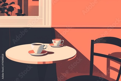 Two Cups of Coffee on Table in Front of Window