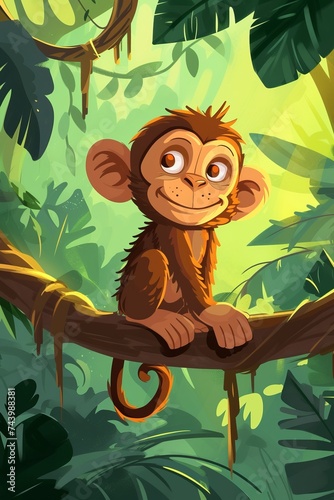 Monkey Sitting on Tree Branch in Jungle