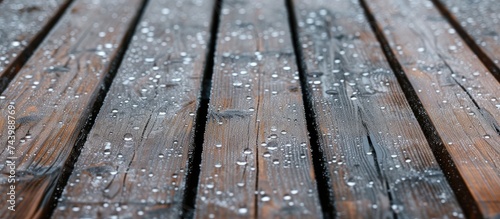 A wooden balcony that is we...