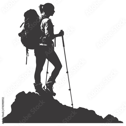 Silhouette hiking woman black color only full body © NikahGeh