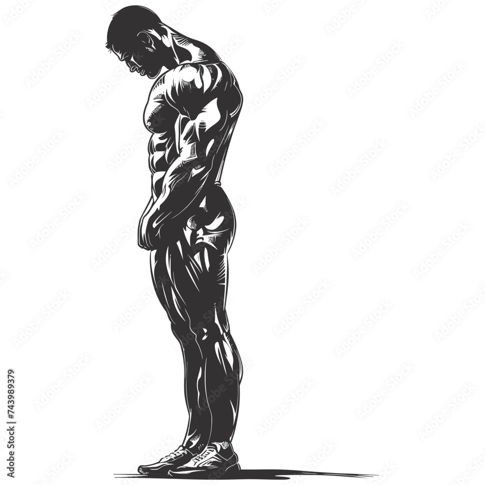 Fototapeta premium Silhouette Bodybuilding flexing body muscle black color only