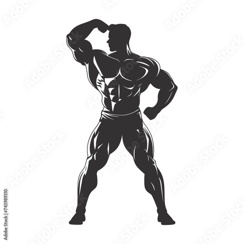 Silhouette Bodybuilding flexing body muscle black color only