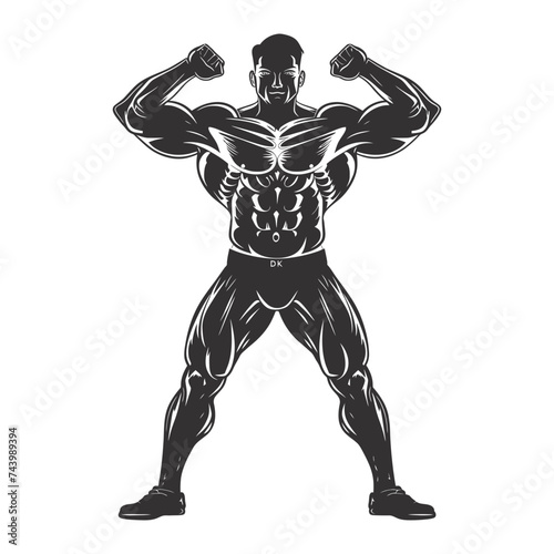 Silhouette Bodybuilding flexing body muscle black color only