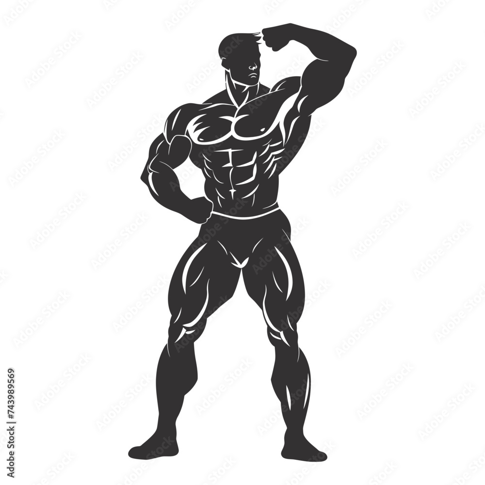 Silhouette Bodybuilding flexing body muscle black color only