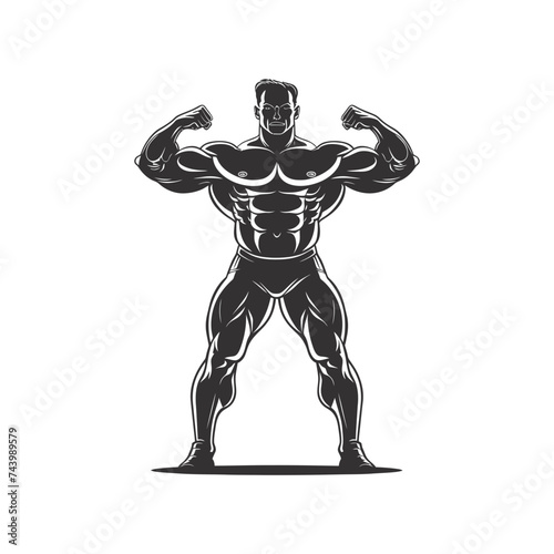 Silhouette Bodybuilding flexing body muscle black color only