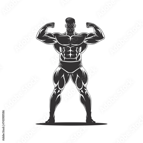 Silhouette Bodybuilding flexing body muscle black color only
