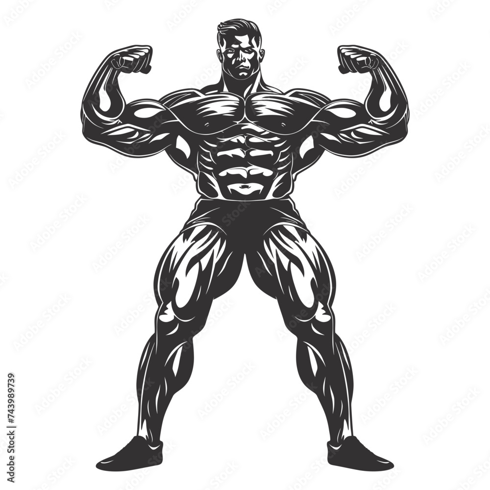 Fototapeta premium Silhouette Bodybuilding flexing body muscle black color only