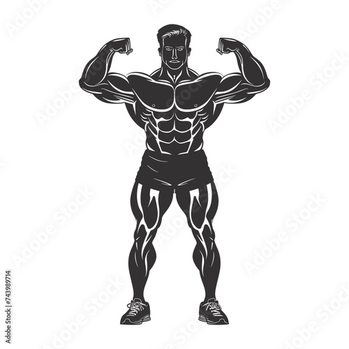 Silhouette Bodybuilding flexing body muscle black color only