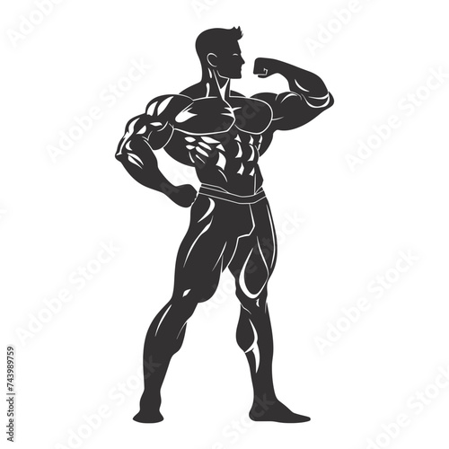 Silhouette Bodybuilding flexing body muscle black color only