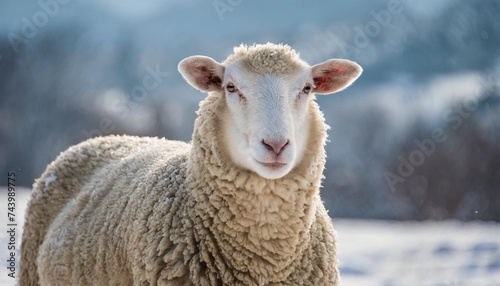 sheep close up in winter landscape