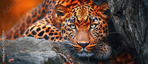 Wild leopard lying in wait ...