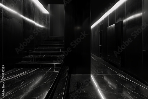 a dark marble hallway