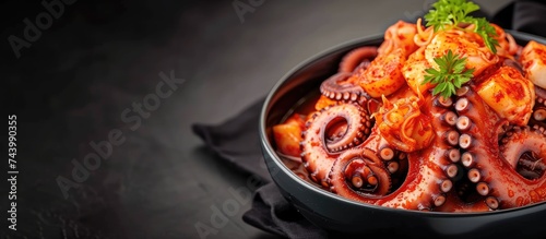 Korean food which is called mun eo sughoe Parboiled and Sliced Octopus. with copy space image. Place for adding text or design photo