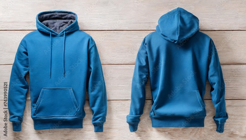front and back view of a blue hoodie mockup for design print Stock ...