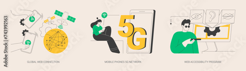 Global network communication abstract concept vector illustrations.
