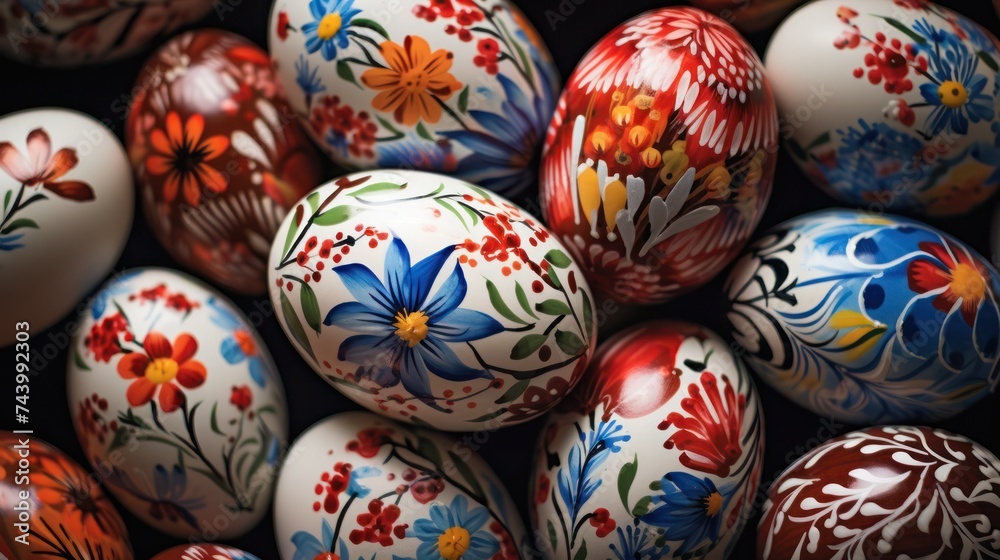 Easter eggs painted in traditional style with floral patterns Easter eggs painted in traditional style with floral patterns