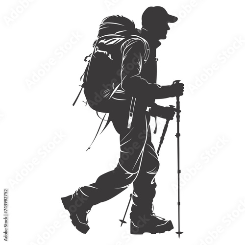 Silhouette hiking man activities black color only full body