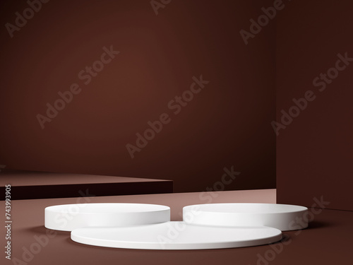 3d display product red minimal scene with geometric podium platform. cylinder background 3d rendering with podium. stand for cosmetic products. Stage showcase on pedestal 3d beige studio