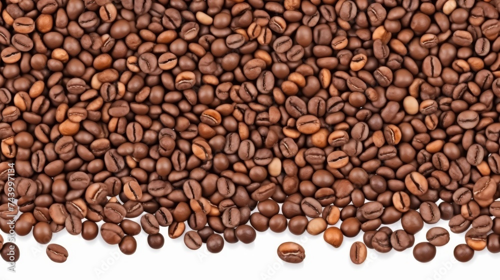 Scattered coffee beans white background top view arabica fresh roasted minimalist concept Scattered coffee beans white background top view arabica fresh roasted minimalist concept