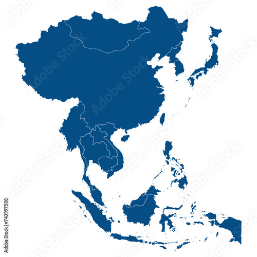 Asia country Map. Map of Asia in blue color. 
