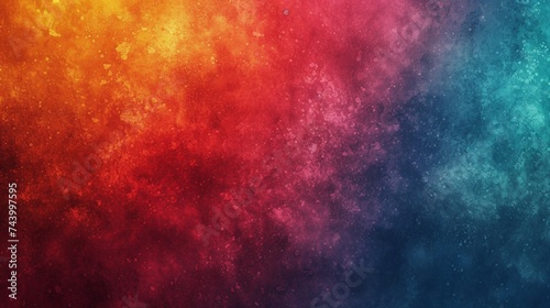 Space-themed background with stars and sky colored in Cyan, Purple, and Orange. Space scene, Noise grain colorfully. Created with Generative AI.