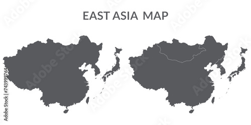 East Asia country Map. Map of East Asia in set grey color photo
