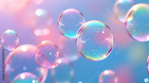 Rainbow colored soap bubbles on multicolored background