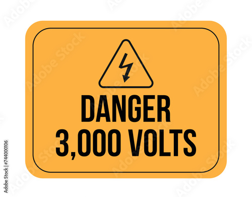 3000 volts. Danger, electricity and high voltage. Warning vector isolated on white background