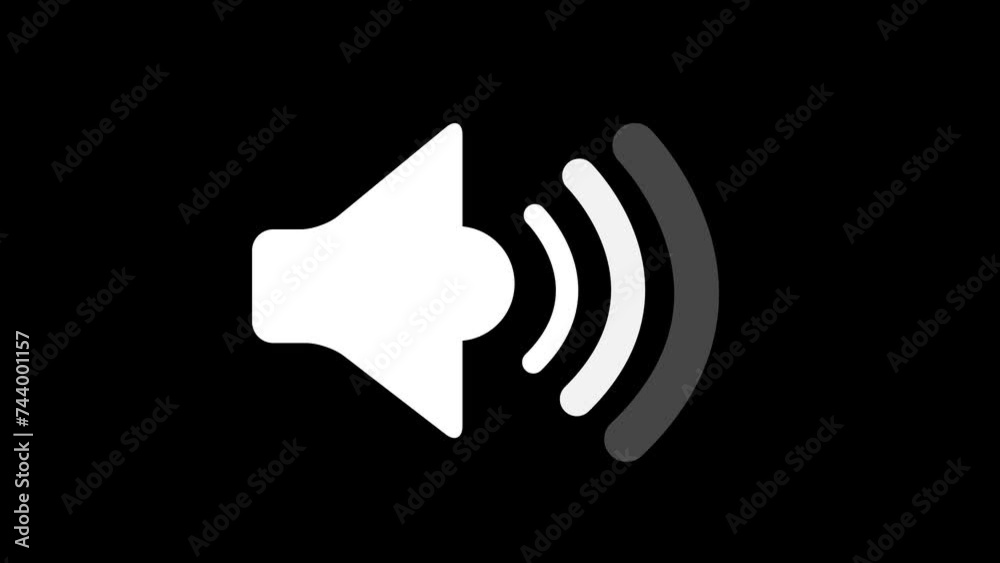 Icon of Sound on black Background with Symbol of Audio technology, music, and sound Animation of speaker volume logo. Icon of Sound on black Background with Symbol of Audio technology, music, and sound Animation of speaker volume logo.