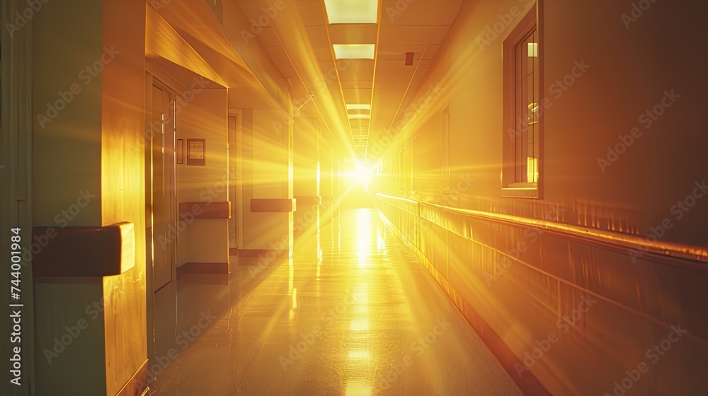 rays of light in a hospital corridor.
