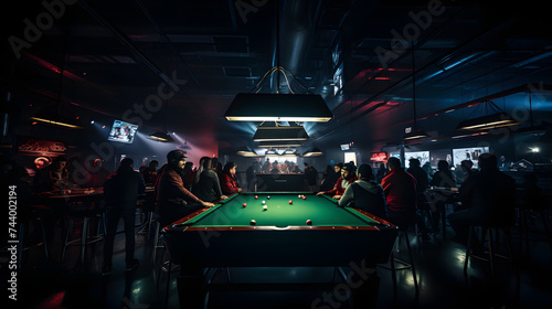 A sleek and modern pool hall