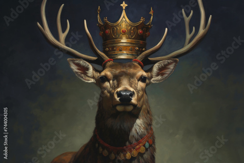 king deer in his crown being so serious and self proud