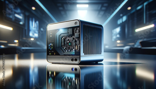 Cutting-Edge Minicomputer in Sleek High-Tech Setting
