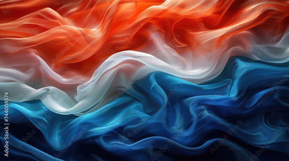 Obraz premium Abstract digital background or texture design of dutch flag colors, Netherland Holland national country symbol illustration wavy silk fabric background