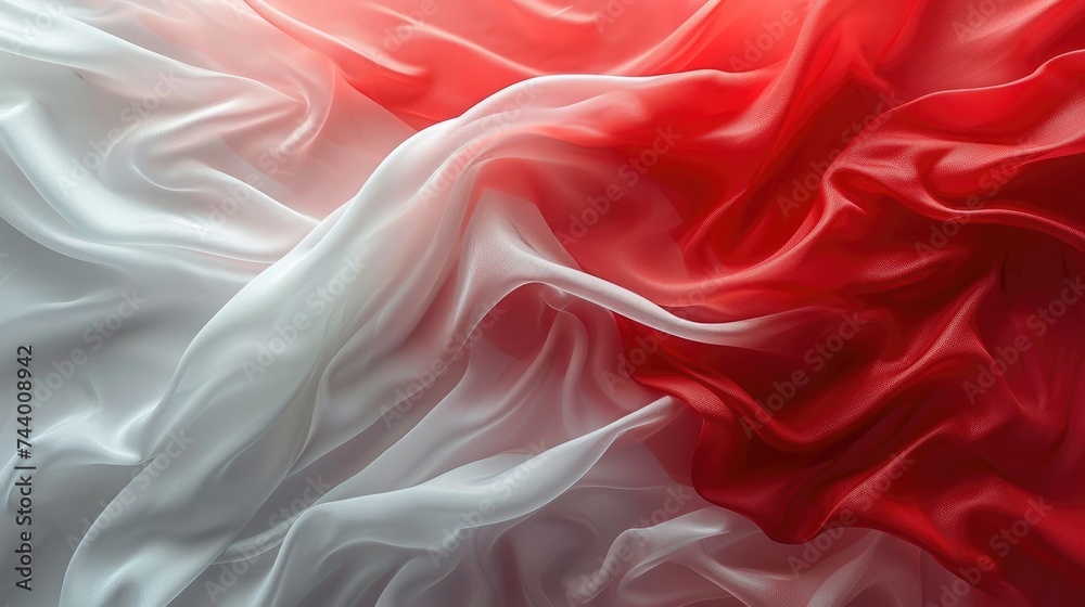Obraz premium Abstract digital background or texture design of polish flag colors, Poland national country symbol illustration wavy silk fabric background